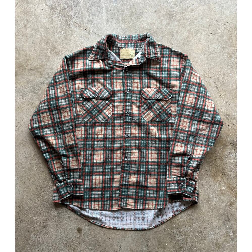 VTG 1970s/80s Sears Field Master Cotton Green/Orange Outdoor Flannel Size XL